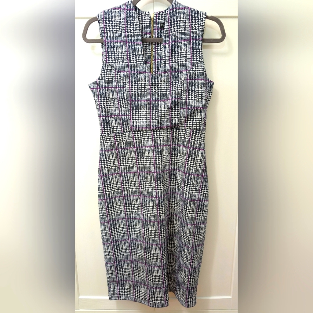 NINA LEONARD, Sleeveless U-Neck, Sheath Dress, Black/Grey/Violet, Size Small